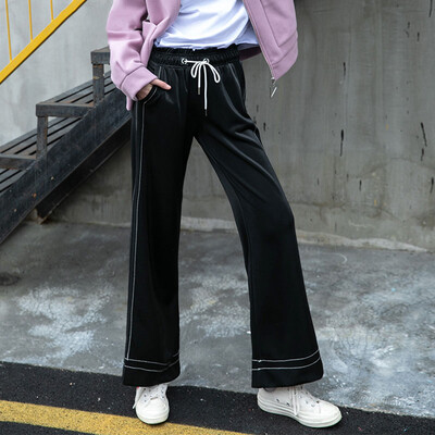 

PASS Tide brand 2018 new autumn black wide leg pants womens trousers casual thin bell pants super fire pants tide 68319PA41108 black