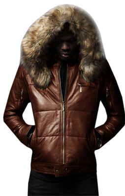 

PLUS SIZE Mens Fashion Leather Coat with Fur Collar Jacket