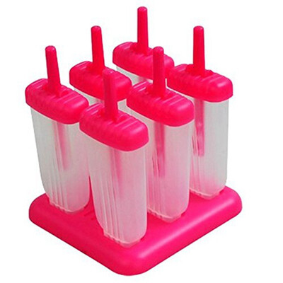 

UpperX 6-Cell Rectangle Shaped Reusable DIY freeze Ice Cream Pop Molds Ice Lolly Makers with Base Rose red