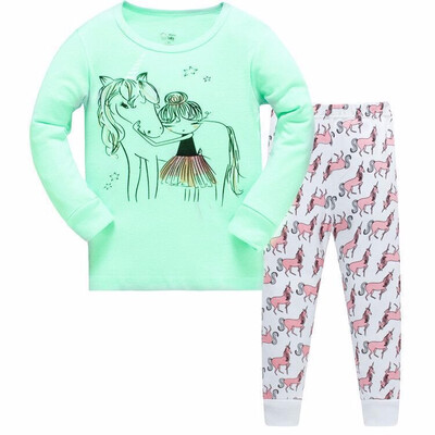 

Kids girls Cute cartoon pajamas set 2T-7T cotton sleepwear Long-sleeved pants