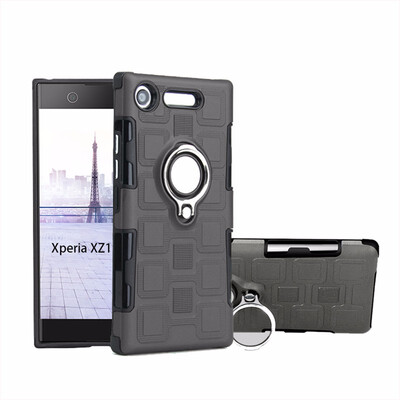 

SHS Phone Case For Sony Xperia L1XA1XA1 UltraXZ1 Luxury Armor Ring Bracket Silicon TPU Lattice texture Protection