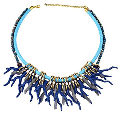 

Idealway New Fashion 2 Colors Light Dark Blue Coral Flower Rope Beaded Chain Double Chains Choker Bib Necklace