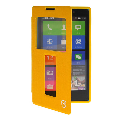 

MOONCASE View Window Leather Side Flip Pouch Stand Shell Back ЧЕХОЛ ДЛЯ Nokia XL Yellow
