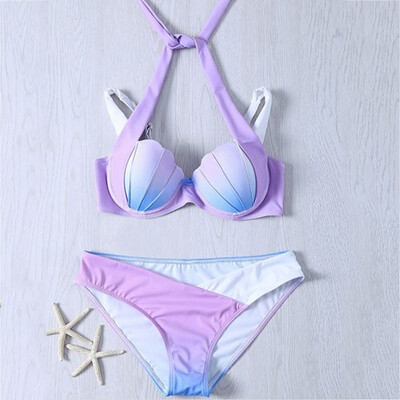 

Mermaid Womens Swimming Suit Gradient Shells Beach Bathing Suit Sexy Bikini Two Pieces Swimsuit