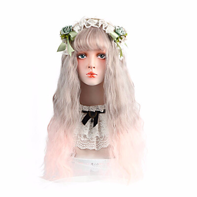 

26" Cosplay Lolita Wig With Bangs Synthetic Hair Blonde Pink Ombre Long Wave Custom Party Cosplay Wigs For Women Heat Resistant