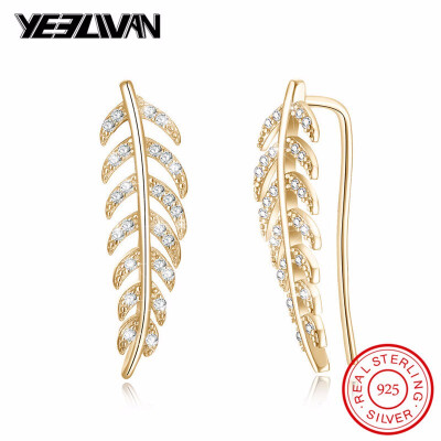 

100 925 Sterling Silver Trendy Leaf Earrings for Women Blue Color Crystal Cuff Ear Clip Earing Fashion Jewelry Accessories 2018