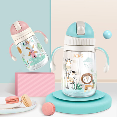 

Love sound Aing baby learning cup baby gravity ball sippy cup childrens cup leak-proof anti-smashing water cup shatter-resistant belt handle training cup 350ML macaron pink