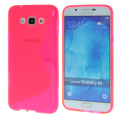 

MOONCASE Galsxy A8 Case  - Line Flexible Durable Silicone Gel TPU Skin Slim Case Cover for Samsung Galsxy A8 Hot pink