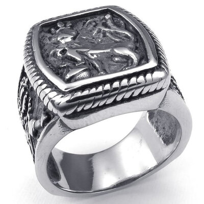 

Hpolw Mens black& silver Stainless Steel Vintage fashionable Crown Leo King RingWidth21mm