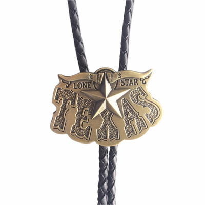 

New Vintage Long Horn Bull Star Wedding Bolo Tie Leather Necklace