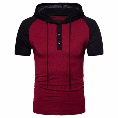 

Mens Fashion Casual Breathable Hooded Short Sleeve Contrast Color Slim Fit T-Shirt