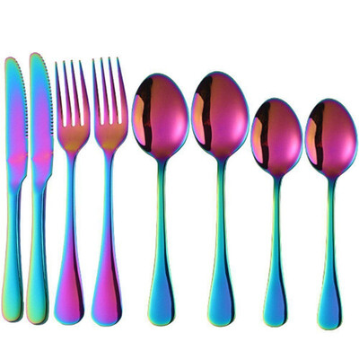 

UpperX Rainbow Iridescent Stainless Steel Cutlery Set Spoons Forks Tableware 2 SET8Pcs