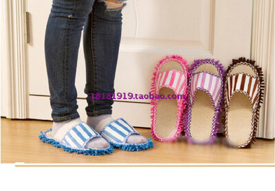 

Cntomlv hot sale Pair House Floor Polishing Dusting Cleaning Foot Shoes Mop Slippers Pink