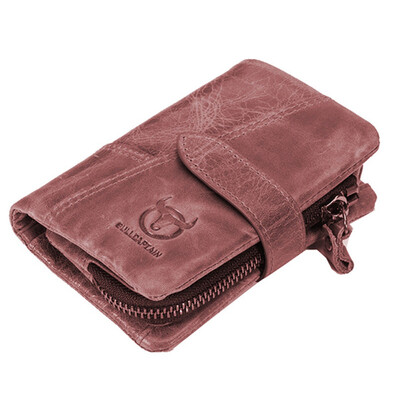 

BULLCAPTAIN Trifold Hasp Zipper Short Wallets for MEN Cow Leather CASUAL Wallet Money Purse Bag Card Holder Coin Pocket