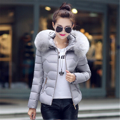 

Womens Fur Collar Cotton Jacket Thick Down Jacket Cotton Fashion Hooded Coat