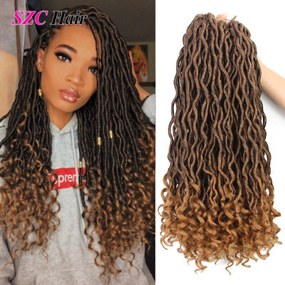 

6PacksLot Wavy Goddess Faux Locs Crochet Synthetic Braiding Hair 18 inch Soft Curly Fauxlocs Havana Mambo Twist Kanekalon Hair