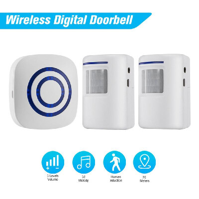 

Wireless Digital Doorbell 1Transmitter 2Receiver PIR Sensor Infrared Induction Alarm Welcome Guests Body Door Bell 38