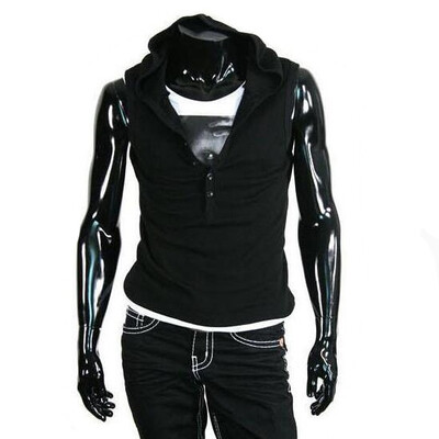 

Zogaa New Men's Vest Buttons Hooded