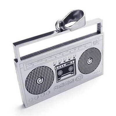 

Hpolw Music Tape Recorder Stainless Steel Hip Hop style Pendants Mens&Womens NecklaceSilver&Black18-26 inch Chain