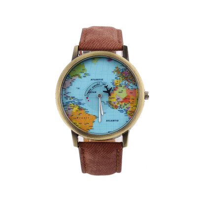 

Women Men Fashion Vintage Casual World Map Dial Analog Quartz Wrist Watch