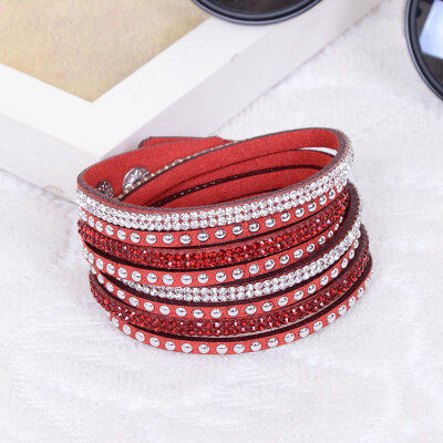 

MyMei Crystals 2 wrap Layers Around PU Leather Adjustable Bracelet New Fashion