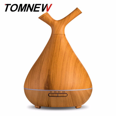 

TOMNEW 400ML Humidifiers Ultrasonic Timing Aroma Diffuser Aromatherapy Essential Oil Diffuser Wood Grain with Light for Home Spa