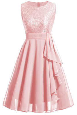 

Womens Vintage Sleeveless Ruffles Belt Floral Lace Bridesmaid Chiffon Dress 2018