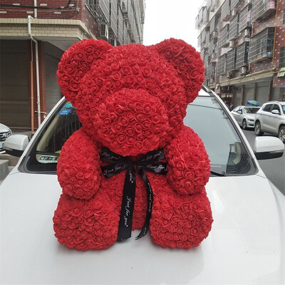 

40 CM high Rose bear Valentines Gift preserved fresh flower romance artificial rose toy of flower Womens Gift flower bear