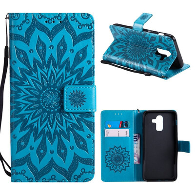 

MOONCASE Samsung Galaxy J8 Wallet CaseSun Flower Pattern Embossed PU Leather Magnetic Flip Cover Card Holders - Blue