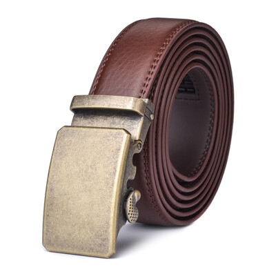 

XHtang Mens Belt Genuine Leather Automatic Buckle belt For Waistband Ratchet Strap Black Leather Belt Designer Belt For Jeans Gift