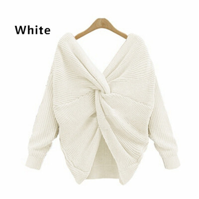 

2018 Two Wearing V-neck Knotted Backless Sweater Long-sleeved Women