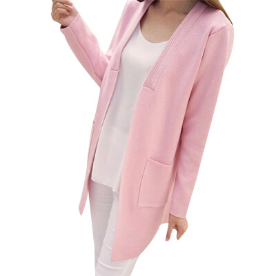 

Women Long Cardigan Slim Pocket Loose Knit Sweater Outwear Coat