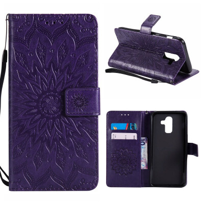 

MOONCASE Samsung Galaxy J8 Case Sun Flower Pattern Embossed PU Leather Magnetic Flip Case - Purple