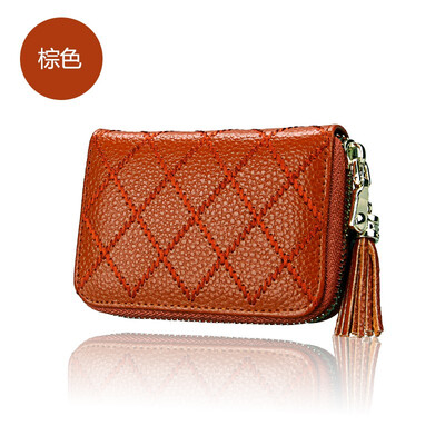 

Cute fringed leather card bag organ card set ladies zipper coin purse credit card anti-magnetic RFID