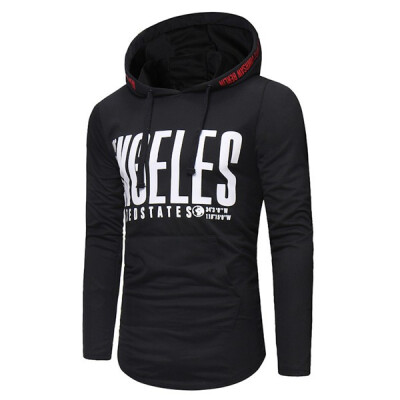 

Mens Fashion Cotton Letter Printing Pullover Long Sleeve Hooded Casual Slim T-Shirt