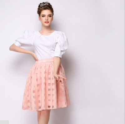 

Lovaru ™2015 summer solid creative new yarn grid subnet candy color high waist skirts