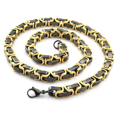 

Hpolw Huge Gold Black Square Byzantine Chain Necklace & Bracelet Set Stainless Steel Men's