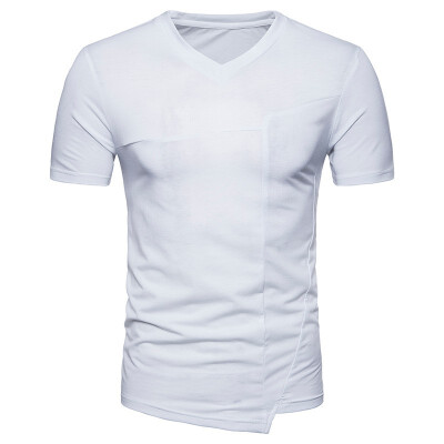 

JCCHENFS 2018 Summer Short Sleeve Tops Fashion Patchwork Mens T-Shirt High Quality Cotton T Shirt For Men Hem splits Streetwear