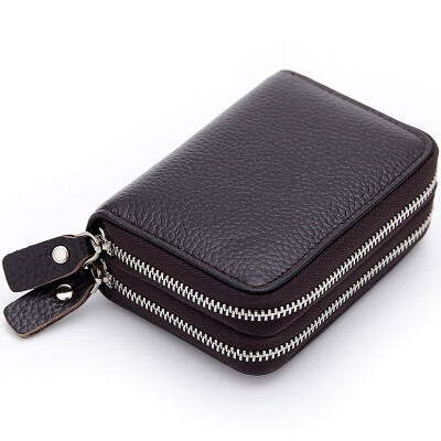 

New Authentic Real pickup bag organ card bag double zipper card package multi card head layer leather purse