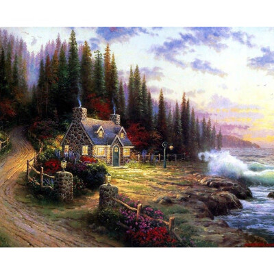 

Frameless Diy Oil Painting Paint by Numbers Kit with Brushes&Acrylic Paints for Adults Beginners - Forest Cabin