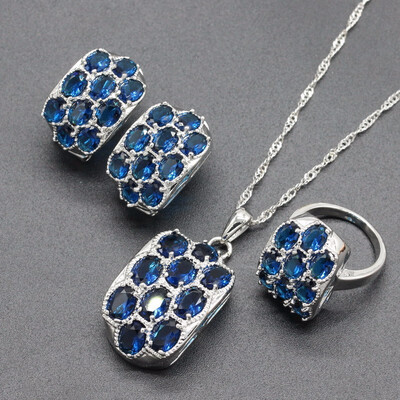 

Pomegranate Red Stone Silver Plated Bridal Jewelry Sets for women Choker Clip Earrings Ring Free Gift Box