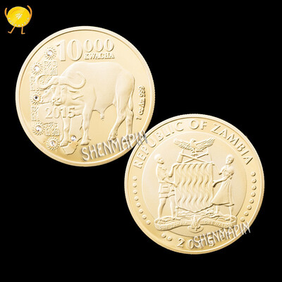 

Zambia African wildlife commemorative coin with diamond buffalo gold coin art collection non - currency coin home decoration