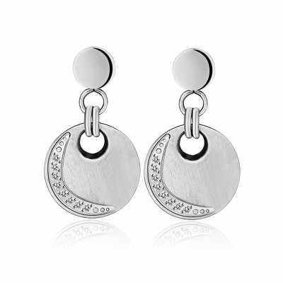 

Womens Round Sky Feathers Pattern Stainless Steel Dangle Earrings