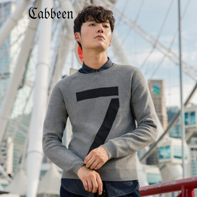 

Carbine mens fashion knit sweater black long-sleeved thin round neck pullover sweater Korean version of the 2017 autumn&winter flower gray 46 54185XXL