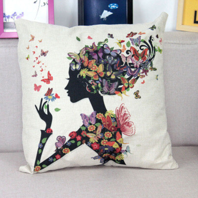 

Cntomlv Flower Butterfly Girl Cushion Cover Cotton Linen Pillow Case Throw Wedding Decorative Pillowcase Cushion Covers