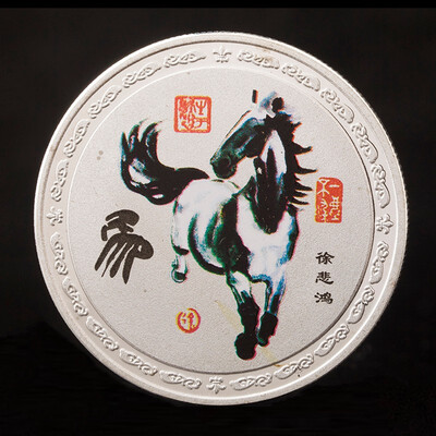 

1pcs lot New Chinese ink&water series zodiac coin feng shui silver coin auspicious animal coin family decoration collection