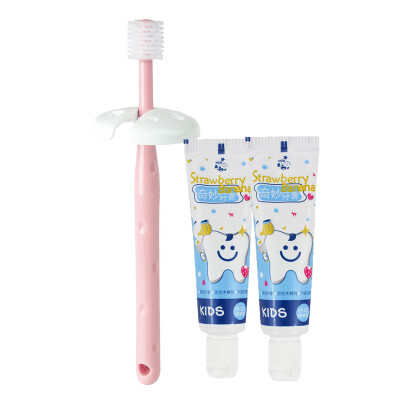 

MDB baby toothbrush toothpaste set child 360 degree anti-card throat silicone soft pink toothbrush 125g fluoride-free toothpaste 2