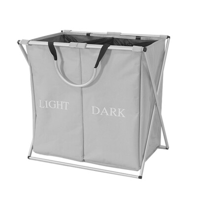 

Bethes aluminum tube folding hamper Oxford cloth laundry bucket two compartment storage basket dirty clothes
