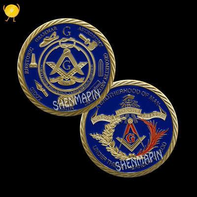 

24k Colorized gold plated Masonic Freemasonry brother challenge coin Europe masonic coins collectibles