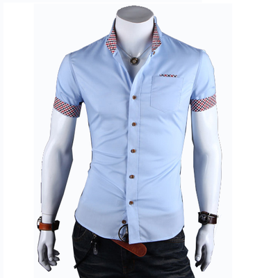 

Summer Casual Shirt Mens Dress Shirts Male Solid Color Metal Bag Buckle Short Sleeve Shirt